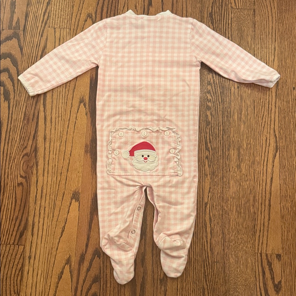 Smocked Sweets Santa Pink Check Footie Size 12M
